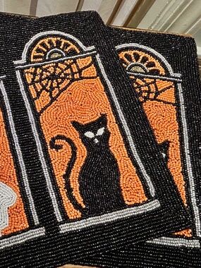 Set of 2- Christian Siriano Beaded Halloween Placemat Charger 12 x 18 Festive!